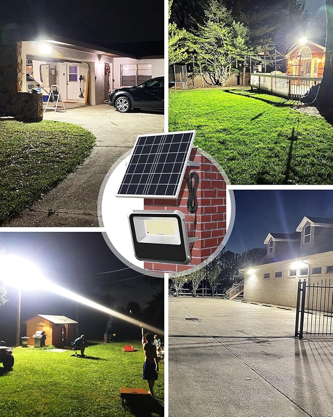 Engrepo Solar Light Outdoor, 10000LM Luces Solares Dusk to Dawn Auto On/Off Solar Powered Security Flood Light Outside IP65 Waterproof with Remote Control for Wall Porch, Shed, Barn. 20000mAh.