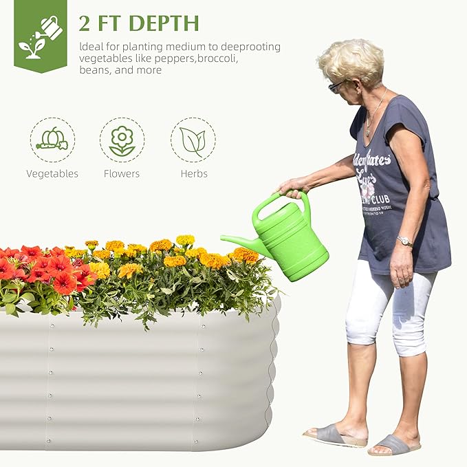 DDK Galvanized Raised Garden Bed, Outdoor Planter Bed, 8x2x1.5ft Metal Planter Box for Gardening and Planting,MW