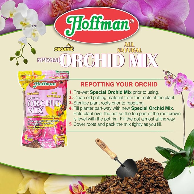 Hoffman Organic All-Natural Pre-Mixed Special Orchid Potting Mix for Better Blooms in Epiphytic Orchids, 4qt Bag, 2 Pack