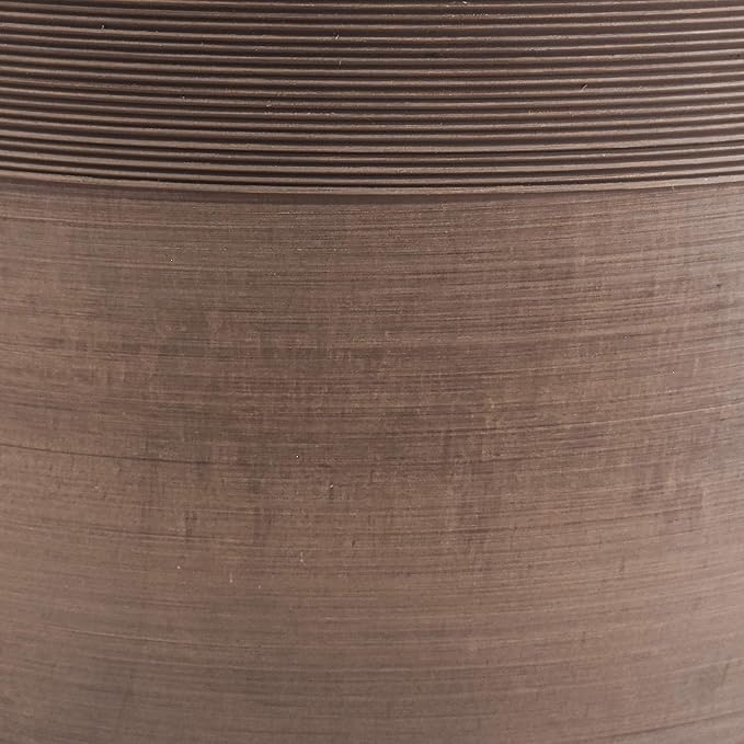 PSW Pot Collection FM40TP 16-inch Plastic/Stone/Wood Composite Large Ribbed Planter – No Drainage Hole (Drillable), Indoor/Outer Garden Pot for Foliage, Trees, Flowers, Ferns, Taupe