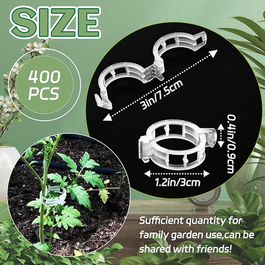 OJYUDD 400 Pcs White Plant Support Garden Clips,Plastic Tomato Vine Clips,Secured Climbing Plant Clip for Flower Vine Grape Twine Orchid