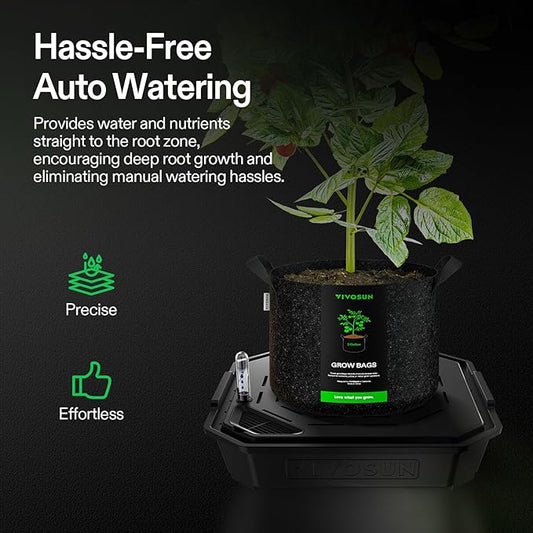 VIVOSUN 4-Pack FlexFeed Self-Watering Pots, Auto Irrigation Fabric Pot Base with Water Meter & Maintenance Window, for Use Indoors/Outdoors in Grow Tents, Greenhouses, Gardens