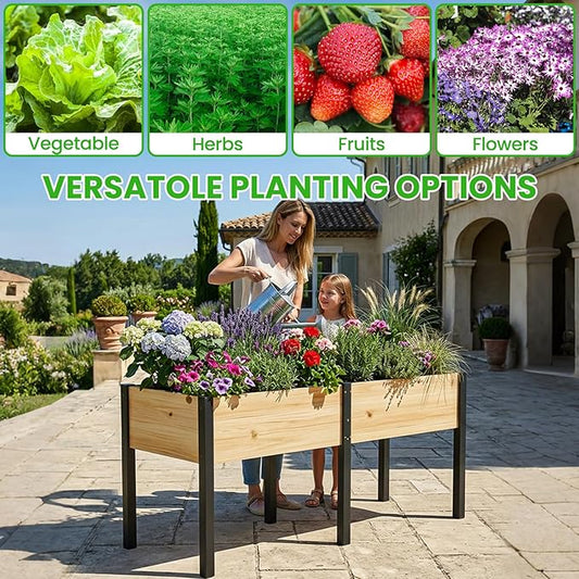 DoCred Raised Garden Bed, 70.9" x 22.8" x 31.5" Large Elevated Wooden Horticulture Planter Box with Metal Legs Standing Growing Bed Planter for Gardening, Balcony, Backyard, Patio