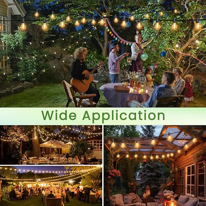 Outdoor String Lights 400FT(4x100) Patio Lights with 212 (12 Spare) Shatterproof Bulbs, String Lights for outside Waterproof hanging for Party,Wedding,Yard, Porch, Bistro, 2200K, Black cord