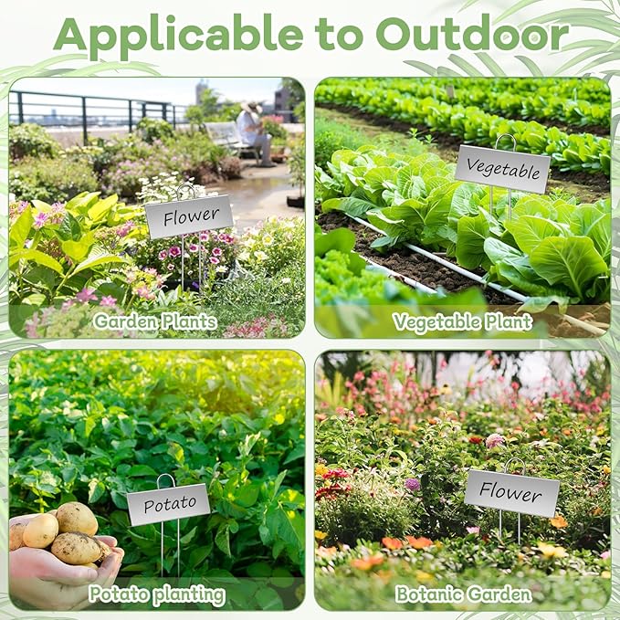 WSICSE 50-Pack Metal Plant Labels, 10.6" Waterproof Garden Markers with Pen Reusable Nursery Tags for Vegetables Flower Seed Greenhouse(Silver)