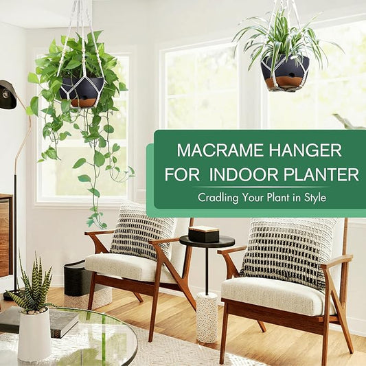 montresor Set of 2-8 Inch Hanging Planters for Indoor Plants with Self-Watering Includes Hanging Pots for Plants, Outdoor Hanging Plant Pot with Drainage, and 2 Types of Baskets Hangers (Black)
