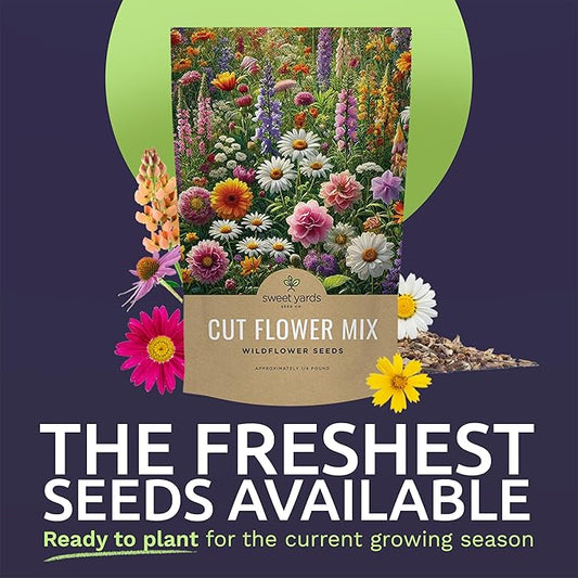 Cut Flower Garden Seeds - Bulk 1/4 Pound Bag - Over 30,000 Fresh Open Pollinated Non-GMO Wildflower Seeds - Long Lasting Annuals and Perennials with Bright Colors