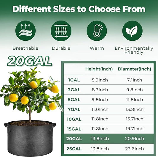 T4U 20 Gallon Grow Bags, Upgrade Fabric Grow Bags with Handles, Thickened Garden Plant Pots for Planting Vegetables, Tomato Planter, Smart Pots for Plants (10 Pack 10 Gal)