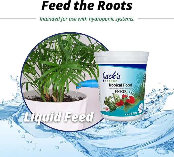 Jack's Classic 16-5-25 Tropical Food Water-Soluble Fertilizer with Micronutrients for Strong Lush Growth, 1.5lbs