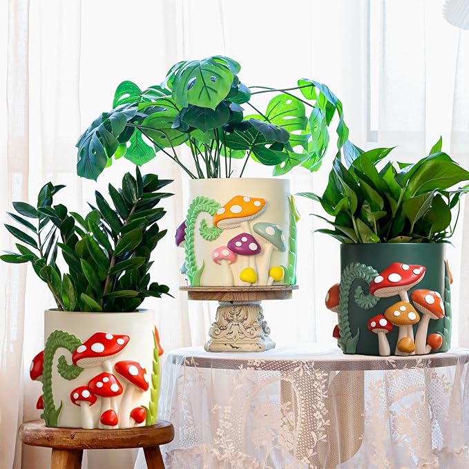 GUGUGO 8 Inch Pastel Flowers Planters, Cute Unique Rainbow Planter with Drainage, Colorful Vintage Retro Flower Plant pots for Indoor & Outdoor Plants, Eclectic Funny Room Decor Aesthetic