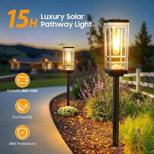 4 Pack Solar Lights Outdoor, Up to 15 Hrs Brighter Solar Pathway Lights, Luxury Taller Solar Outdoor Light Waterproof for Path Garden Yard Landscape Walkway Driveway, Warm White