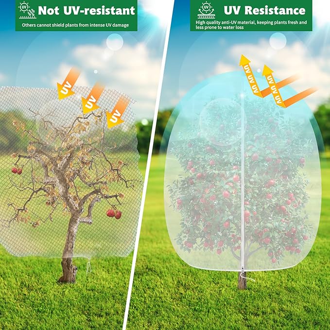 Evoio Bird Netting for Garden Plant Fruit Tree Protection Large Blueberry Bushes Netting Covers Bags with Zipper, 6 x 7 ft Shrubs Bush Tomato Strawberry Berry Barrier Mesh Cover Net Protector (2 Pcs)