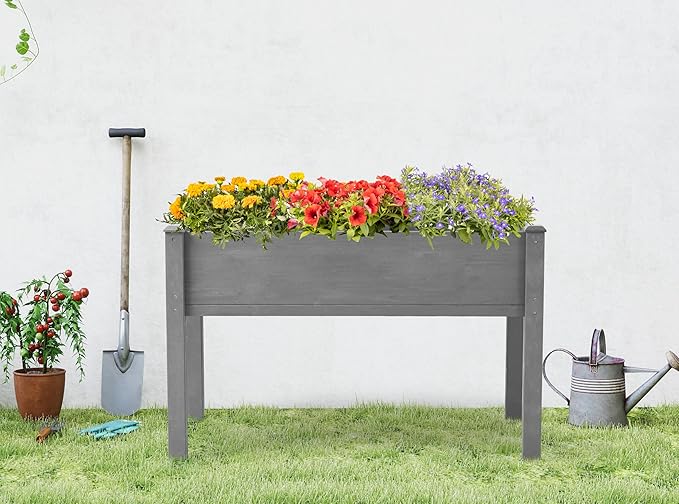 Raised Garden Bed with Legs, 48x24x30'', Outdoor Wood Elevated Planter Box, Thick Legs, w/Liner