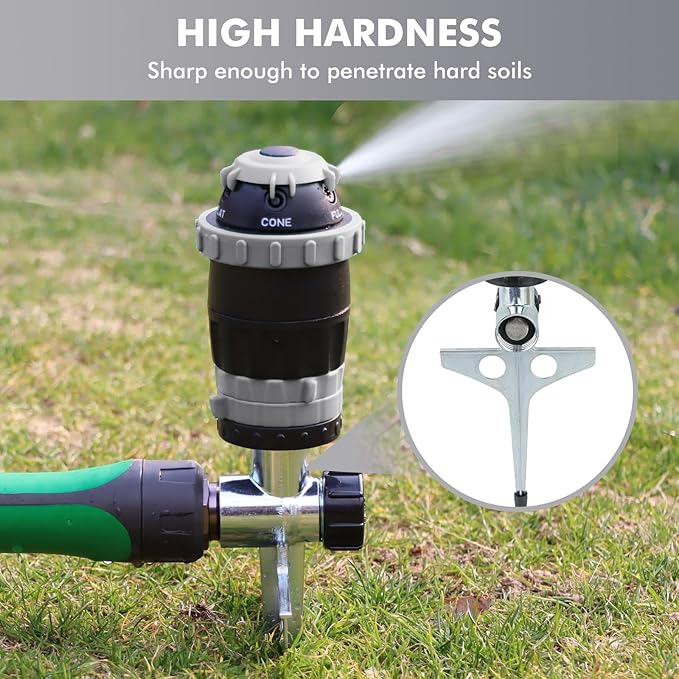 RESTMO Gear Drive Sprinkler with Metal Spike Base, 5-Pattern Heavy Duty Gardening Watering System, Multi-Adjustable Lawn Sprinkle for Garden Plant, Flower Bed and Large Yard Area Watering, Gray