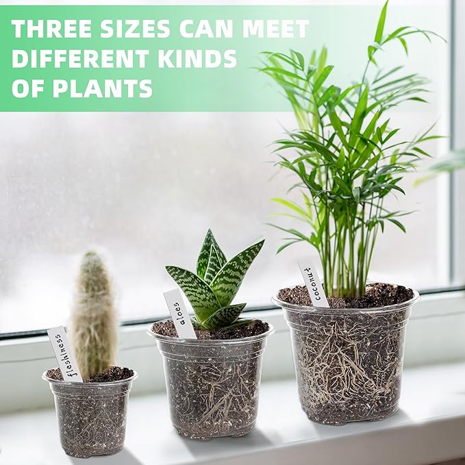 Small Plastic Plant Nursery Pot/Pots (36 Packs 5/4/3.5 Inch Plant Pot and 40 Plant Labels) Seedlings Flower Plant Container (Transparent) Seed Starting Pots Indoor Outdoor