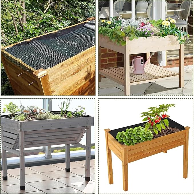 Raised Garden Bed Liner Non-Woven Fabric, Elevated Planter Box Replacement Fabric for Outdoor Raised Beds Vegetable Trugs Backyard Flowerbeds, Holds Soil Allows Water to Drain