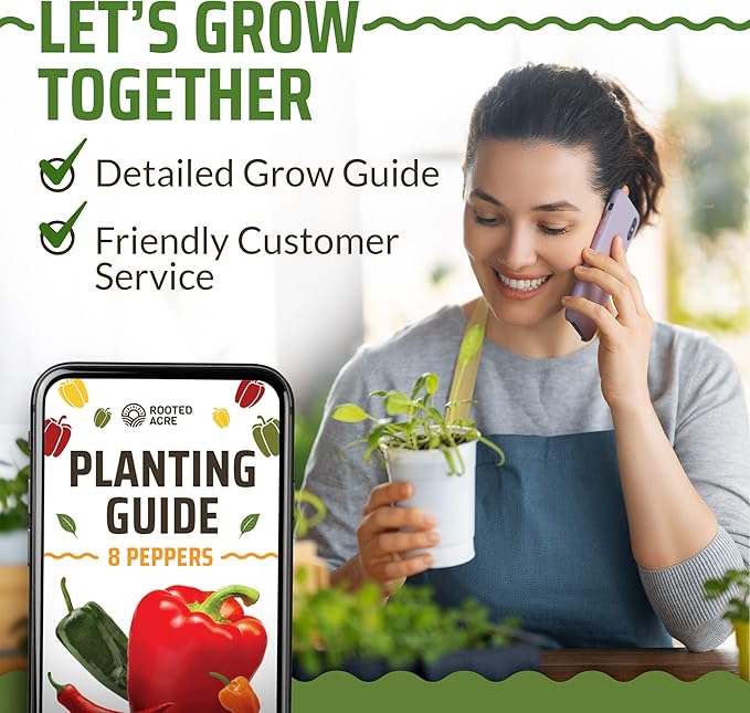 Rooted Acre 8 Varieties Hot Peppers – 240 Heirloom Seeds, High Germination – Includes Ghost, Jalapeño, Serrano, California Wonder & More – Spicy Pepper Garden Mix