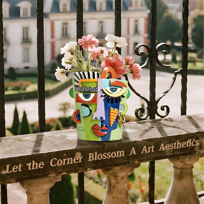 Abstract Face Planters Pots, Unique Head Planter for Indoor Plants, Funny Face Flower Pot, Cute Abstract Art Flower Vase with Facial Expressions, Unique Planter Head Pot for Home Decor(Classic,S)