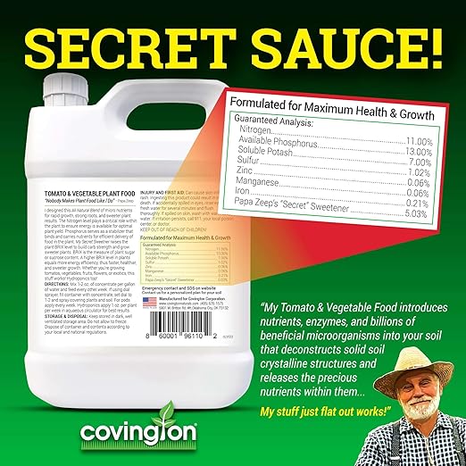Covington Organic Liquid Tomato & Vegetable Fertilizer (32oz) – Easy-to-Use Water-Soluble Plant Food for Tomatoes, Peppers, and Edibles – Natural Garden Nutrients