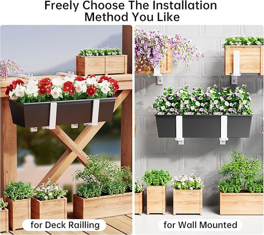 Y&M 6 Pcs Deck Railing Adjustable Planter Box Brackets (6 to 12.5 in), Universal Heavy Duty Iron Flower Box Brackets Wall Mounting Hooks for Fences, Patio, and Garden - White (Patent Registered)