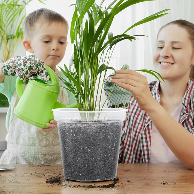 GREANER Clear Nursery Pots with Drainage, 6/7/8 Inch Plastic Plant Pot with 20 Plant Labels, Transparent(Pack of 15)