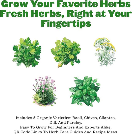 Epic Gardening Organic Herb Garden Seed Bundle - 5 Non-GMO Varieties for Cooking & Seasoning, Includes Basil, Cilantro, Dill, Chives & Parsley, Easy-to-Grow Seeds for Indoors or Outdoors