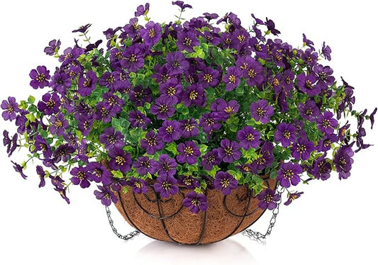 HyeFlora Artificial Fake Hanging Plants Flowers with Basket Outdoor Decor Faux Silk Dasiy Flower Arrangements in Pot Planter for Porch Home Indoor Patio Garden Yard Decoration