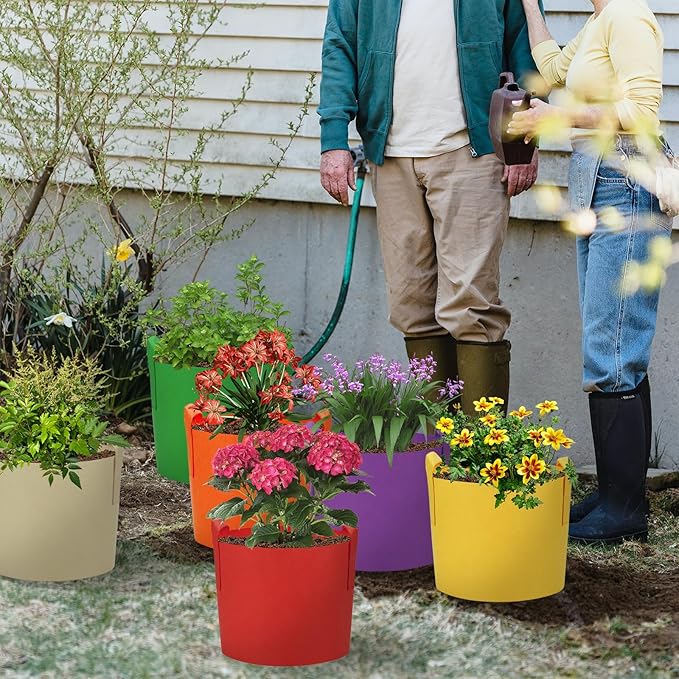 6 Pack 7 Gallon Grow Bags, Colorful Fabric Plant Growing Pots with Handles, Garden 7 Gal Fabric Grow Pots, Vegetable Plant Growing Bags for Garden (7 Gallon)