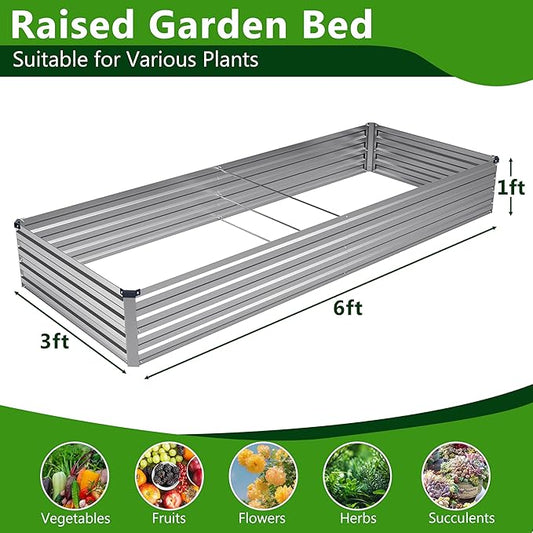 2PCS 6x3x1ft Galvanized Raised Garden Bed Kit,Metal Planter Box for Vegetables,Flowers,Herbs Durable Rust-Resistant Patio Gardening Beds,Silver