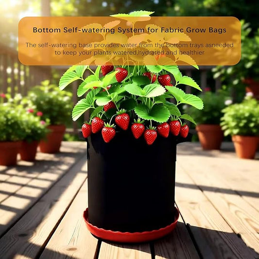 Fabric Grow Bag with Self-watering Base, 4 Pack 5 Gallon Nonwoven Garden Pot with Handle, Automatic Watering Planter, Cloth Plant Container with Self Watering System Tray Saucer Vegetable Fruit Flower
