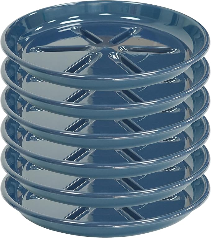 6 Pack of Plant Saucer 8 inch, Large Heavy Duty Plastic Saucers Round, Plant Drip Trays for Indoors Outdoor, Plant Water Tray for Planters, Blue