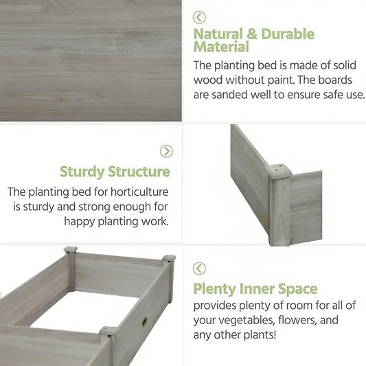 8x2ft Outdoor Wooden Raised Garden Bed,Elevated Planting Planter Box for Vegetables/Garden/Lawn/Patio,Gray, 96 x 24 x 9in