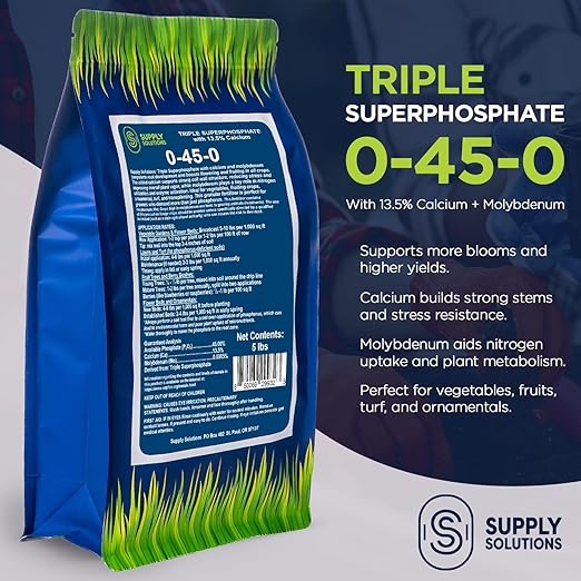 Supply Solutions | 0-45-0 Triple Superphosphate with 13.5% Calcium | High Phosphorus Bloom Booster Fertilizer for Indoor Plants, Flowers, Orchids, Citrus, Lawns, Vegetables & Fruit Trees (5 Pounds)