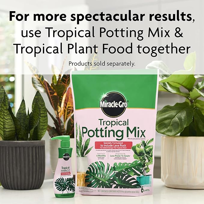 Miracle-Gro Tropical Potting Mix, for Container Plants, Use with Snake Plants, Spider Plants, Pothos, Monstera, 6 qt., 12-Pack