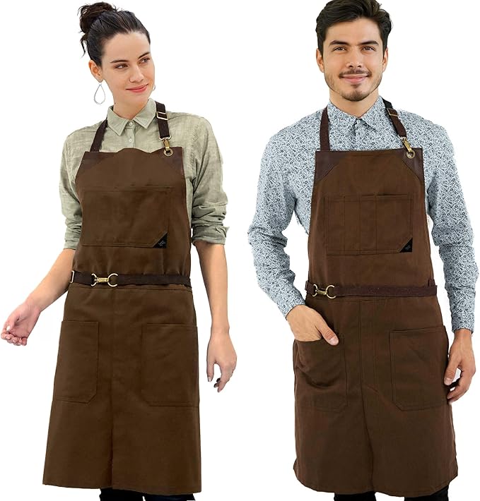 Under NY Sky No-Tie Twill Apron - Leather Reinforcement, Split-Leg