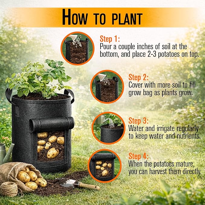 SunVara Potato Grow Bags 10 Gallon Grow Bags 5 Pack