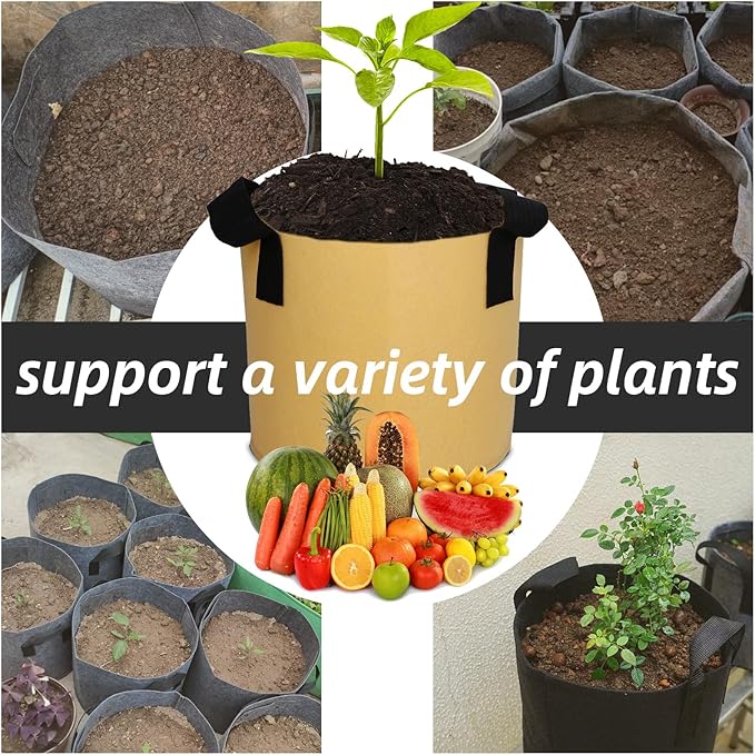 Grow Bags,Growing Pot Bags Garden Grow Bag Indoor Outdoor Fabric Aeration Plant Pot Container Flower Vegetable Pouch (Khaki,2 Gallon)