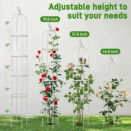 6ft Garden Obelisk Trellis for Climbing Plants-Rustproof Metal Pipe with Heavy Duty Plastic Coated, Garden Outdoor Indoor Potted Plant Support for Clematis Vine Jasmine Support (White)