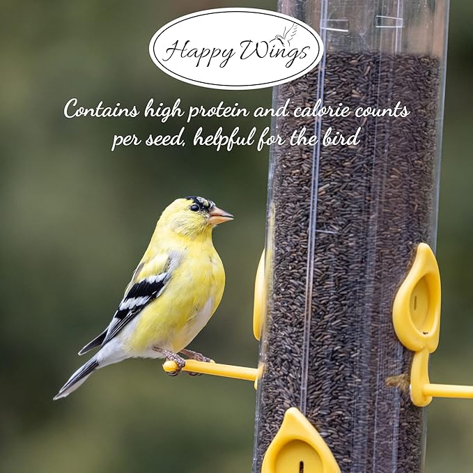 Happy Wings Nyjer Thistle Seeds for Wild Birds 15 lbs No Grow Premium Bird Seed Attracts Finches, Goldfinches, Ideal for Year-Round Feeding High in Protein and Energy.