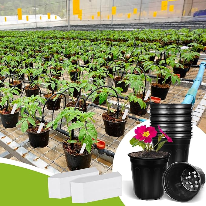 50 Pcs 1 Gallon Plastic Plants Nursery Pot with Plant Labels Seed Starting Pots Plastic Pots with Drainage Hole for Seedlings, Cuttings, Transplanting (50, 1 Gallon)