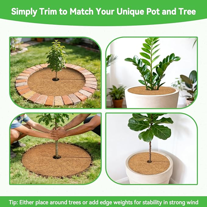 ZeeDix 6 Pack Coconut Fiber Mulch Ring, 24 Inch Coco Coir Tree Ring Mulch Mat, 100% Natural Tree Protector Mat Plant Cover Ring Coconut Coir Discs Tree Mats Mulch Rings for Indoor Outdoor Trees Plants