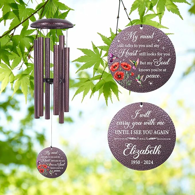 ASTARIN Personalized Memorial Wind Chime for Loss of Loved One 30/36/45 inch, Sympathy Deep Tone Wind Chimes for Mom Dad/Mother Father, Remembrance Gifts for Grief Condolence Funeral, Produced in USA