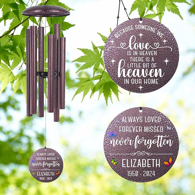 ASTARIN Personalized Memorial Wind Chime for Loss of Loved One 30/36/45 inch, Sympathy Deep Tone Wind Chimes for Mom Dad/Mother Father, Remembrance Gifts for Grief Condolence Funeral, Produced in USA