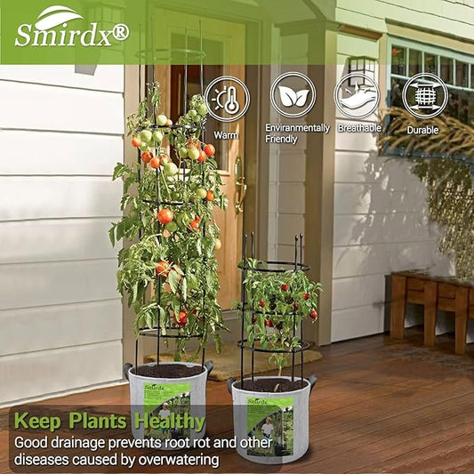 5 Pack 10 Gallon Plant Grow Bags with Automatic Irrigation Equipment and Reinforced Handles for Plant Support, Non-Woven Durable Breathe Fabric Grow Pots for Carrot, Onion, Flower, Tomato
