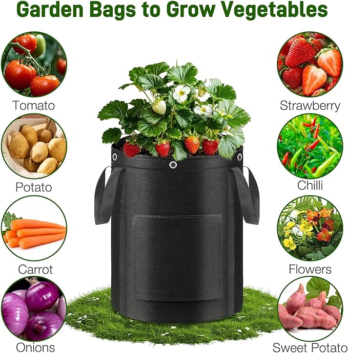 4 Pack Potato Grow Bags 10 Gallon with Harvest & Visible Window Thickened Garden Bags to Grow Vegetables with Handles & Metal Grommets for LST, Fabric Pots for Growing Carrots, Tomatoes, Onions