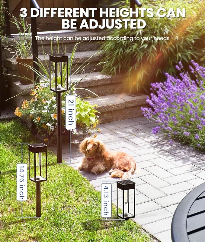 Solar Pathway Lights for Outside,4 Pack Garden Light Outdoor Waterproof IP65, Bright Pathway Lights Powered Classic Square Design for Walkway/Driveway (Cool White)