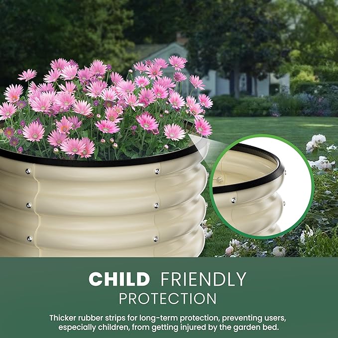 Round Galvanized Raised Garden Bed Kit, 2 Pcs 2 x 2 x 1ft Pearl White Galvanized Garden Boxes, Outdoor for Vegetables