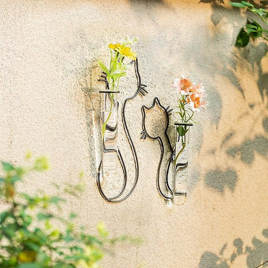 Wall Propagation Stations for Indoor Plants: Cat Design Glass Terrarium Planter Tubes for Cuttings Air Plants Small Flower Pothos Bud Vase - Gift for Women Plant Lovers
