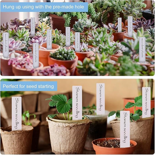 300pcs Garden Labels for Outdoor Plants, Waterproof Plant Labels and Pen, Plastic Plant Name Sticks, 3in Garden Label Stakes with Pen for Seedlings, Flowers and Vegetables, White