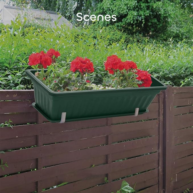 GROWNEER 6 Packs 17 Inches Green Flower Window Box Plastic Vegetable Planters Long Pots with 15 Pcs Plant Labels for Outdoor Indoor Windowsill Patio Garden Home Decor Porch